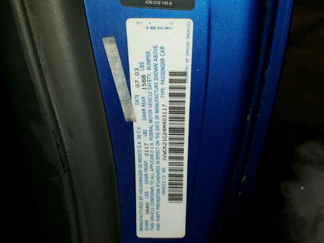 3VWCK21C24M403117 - 2004 VOLKSWAGEN NEW BEETLE 蓝色 照片 10