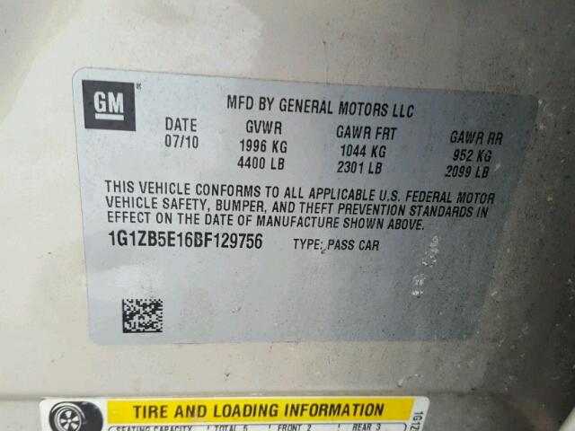 1G1ZB5E16BF129756 - 2011 CHEVROLET MALIBU LS TAN photo 10