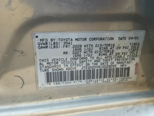 JTEGH20V910029055 - 2001 TOYOTA RAV4 SILVER photo 10