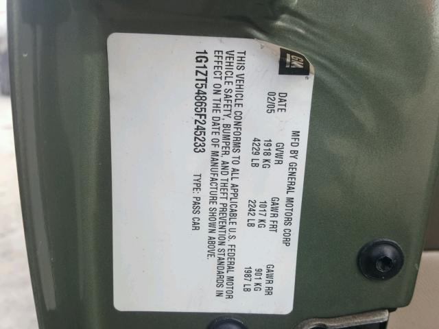 1G1ZT54865F245233 - 2005 CHEVROLET MALIBU LS GREEN photo 10