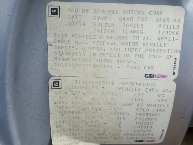 1G1BN52P3RR202334 - 1994 CHEVROLET CAPRICE CL BLUE photo 10