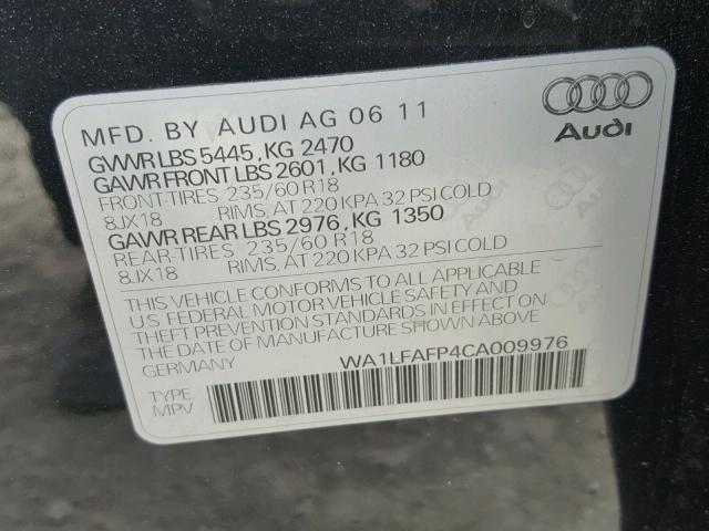 WA1LFAFP4CA009976 - 2012 AUDI Q5 PREMIUM BLACK photo 10