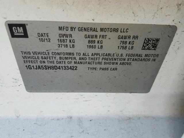 1G1JA5SH8D4133422 - 2013 CHEVROLET SONIC LS 白色 照片 10