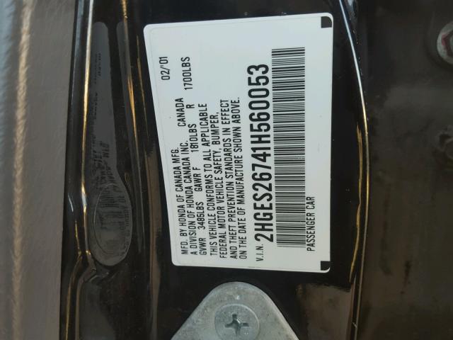 2HGES26741H560053 - 2001 HONDA CIVIC EX BLACK photo 10