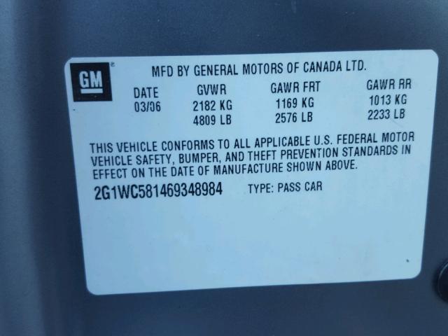 2G1WC581469348984 - 2006 CHEVROLET IMPALA LT GRAY photo 10