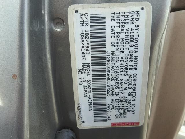 JT2BG22K6W0137265 - 1998 TOYOTA CAMRY CE GOLD photo 10