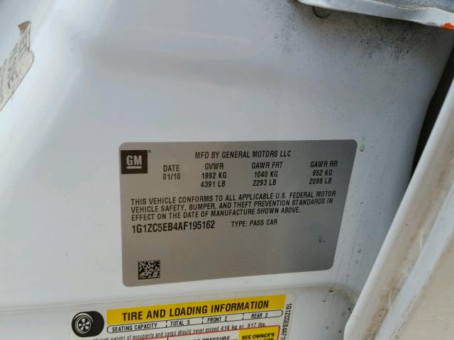 1G1ZC5EB4AF195162 - 2010 CHEVROLET MALIBU 1LT 白色 照片 10