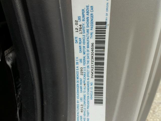 3VWCK21Y23M304596 - 2003 VOLKSWAGEN NEW BEETLE 银色 照片 10