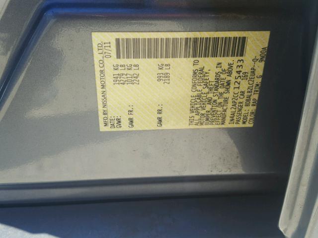 1N4AL2AP2CC125433 - 2012 NISSAN ALTIMA BAS GRAY photo 10