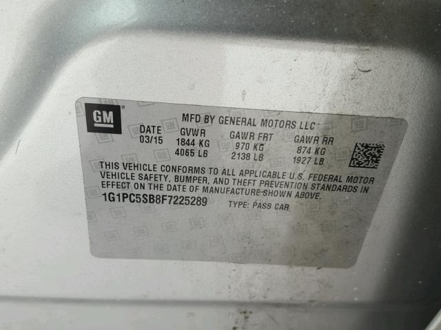 1G1PC5SB8F7225289 - 2015 CHEVROLET CRUZE LT SILVER photo 10