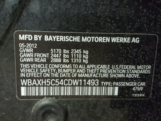 WBAXH5C54CDW11493 - 2012 BMW 528 XI BLACK photo 10