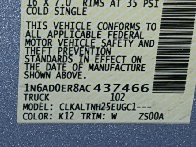 1N6AD0ER8AC437466 - 2010 NISSAN FRONTIER C SILVER photo 10