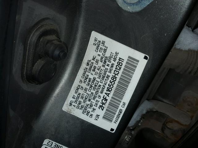 2HGFA16558H312811 - 2008 HONDA CIVIC LX GRAY photo 10