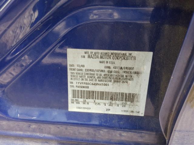 1YVFP80C645N41085 - 2004 MAZDA 6 I BLUE photo 10