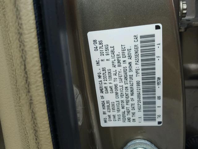 1HGCP26488A121980 - 2008 HONDA ACCORD LXP GOLD photo 10