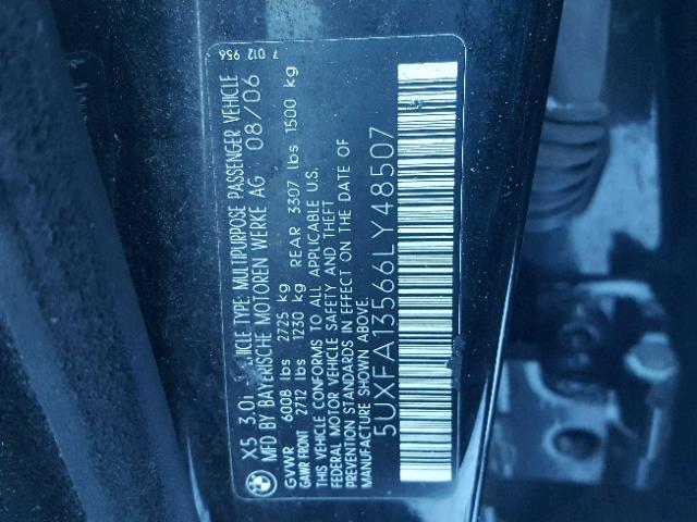 5UXFA13566LY48507 - 2006 BMW X5 3.0I BLACK photo 10