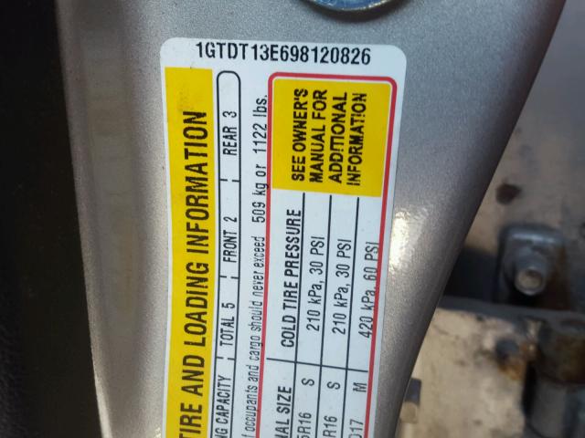 1GTDT13E698120826 - 2009 GMC CANYON SILVER photo 10