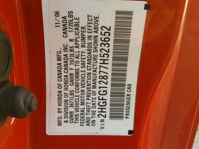 2HGFG12877H523652 - 2007 HONDA CIVIC EX წითელი ფოტო 10