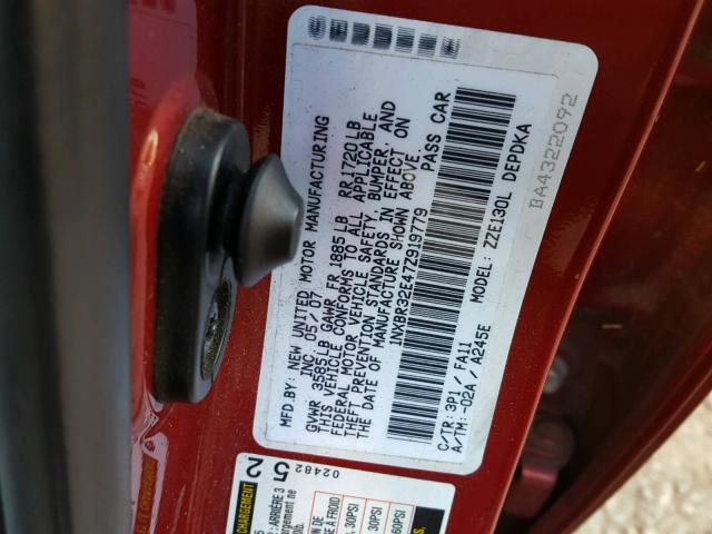 1NXBR32E47Z919779 - 2007 TOYOTA COROLLA CE RED photo 10