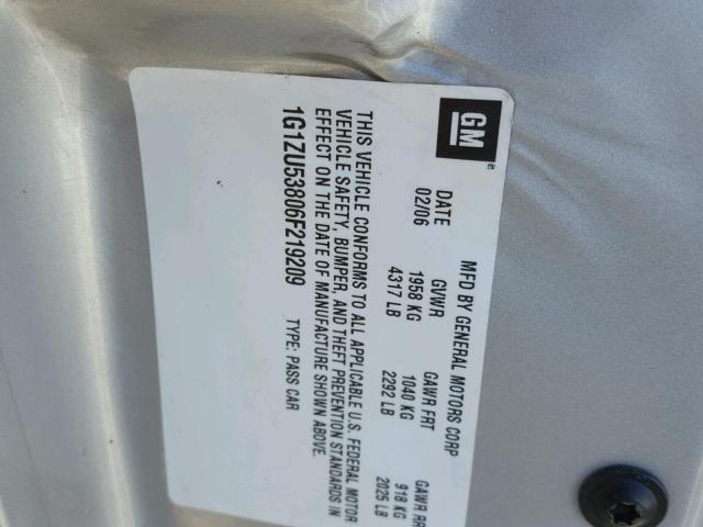 1G1ZU53806F219209 - 2006 CHEVROLET MALIBU LTZ 银色 照片 10