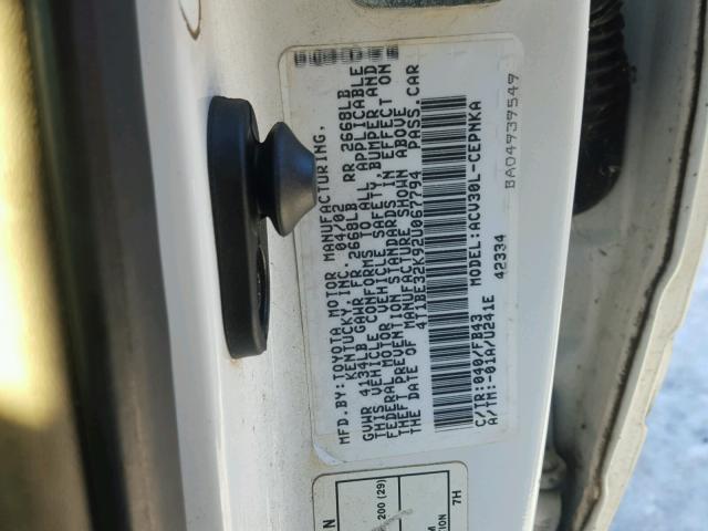 4T1BE32K92U067794 - 2002 TOYOTA CAMRY LE 白色 照片 10