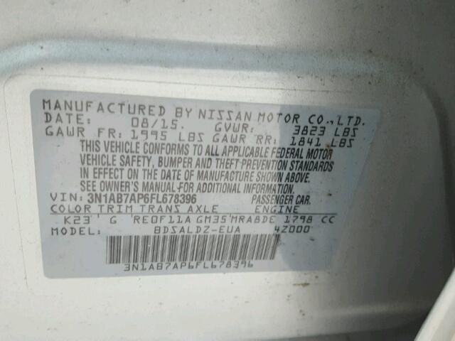 3N1AB7AP6FL678396 - 2015 NISSAN SENTRA S SILVER photo 10