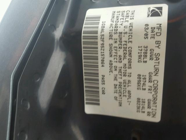 1G8AL52F95Z157064 - 2005 SATURN ION LEVEL ნაცრისფერი ფოტო 10