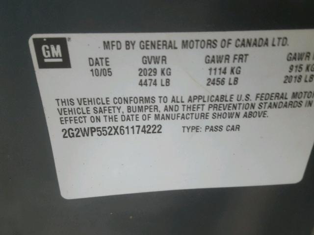 2G2WP552X61174222 - 2006 PONTIAC GRAND PRIX TEAL photo 10