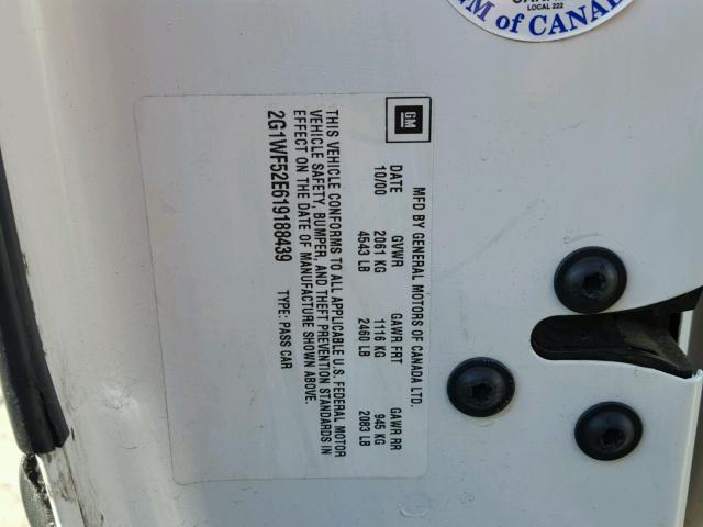 2G1WF52E619188439 - 2001 CHEVROLET IMPALA 白色 照片 10