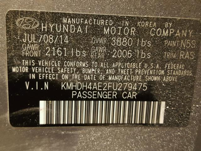 KMHDH4AE2FU279475 - 2015 HYUNDAI ELANTRA SE GRAY photo 10