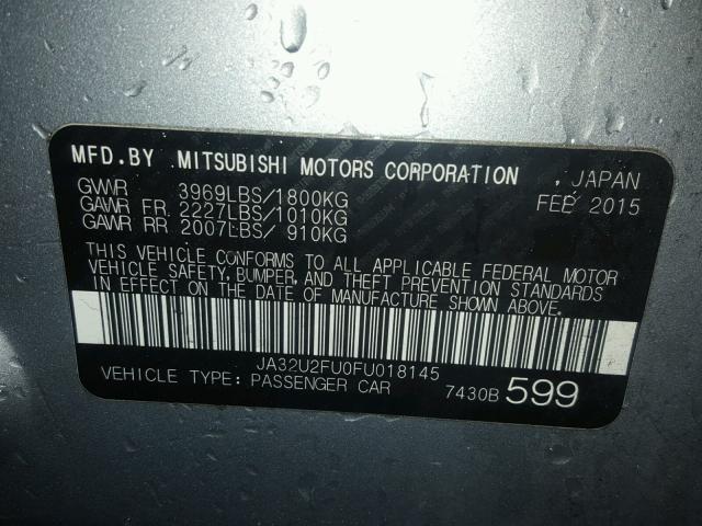 JA32U2FU0FU018145 - 2015 MITSUBISHI LANCER ES SILVER photo 10