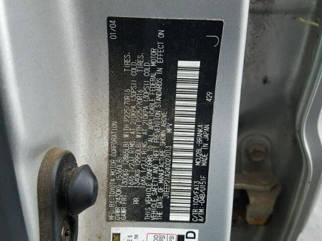 JTEEP21A240027013 - 2004 TOYOTA HIGHLANDER SILVER photo 10