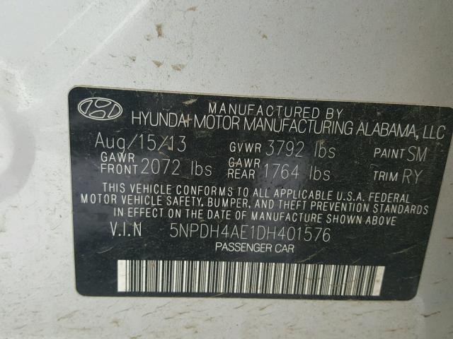 5NPDH4AE1DH401576 - 2013 HYUNDAI ELANTRA GL SILVER photo 10