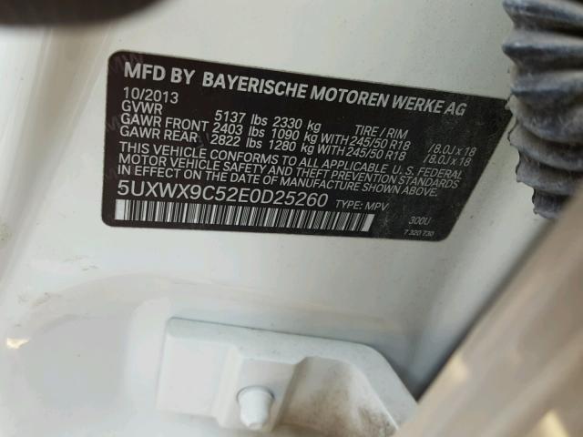 5UXWX9C52E0D25260 - 2014 BMW X3 XDRIVE2 WHITE photo 10