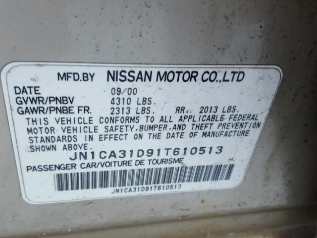 JN1CA31D91T610513 - 2001 NISSAN MAXIMA GXE TAN photo 10