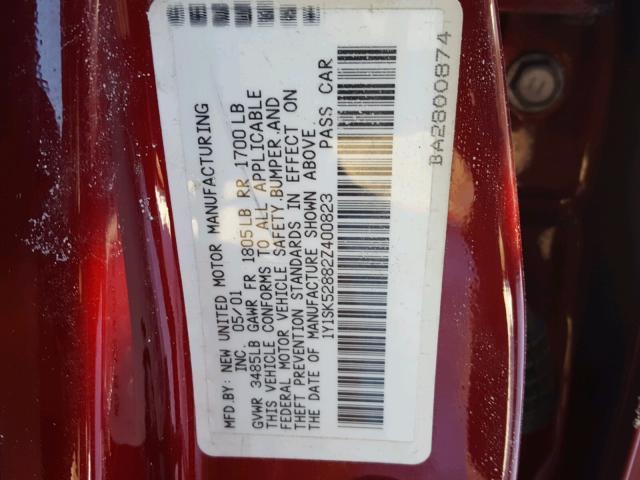 1Y1SK52882Z400823 - 2002 CHEVROLET GEO PRIZM 栗色 照片 10