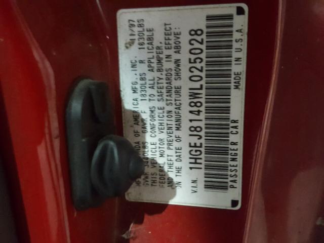 1HGEJ8148WL025028 - 1998 HONDA CIVIC EX RED photo 10