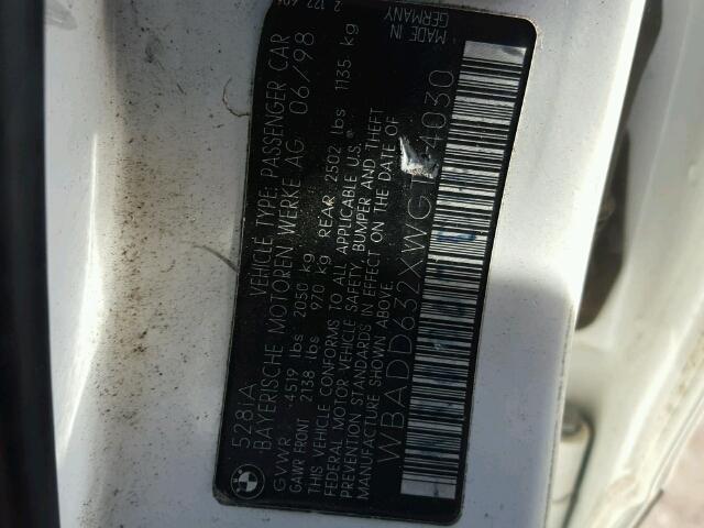 WBADD632XWGT94030 - 1998 BMW 528 I AUTO WHITE photo 10