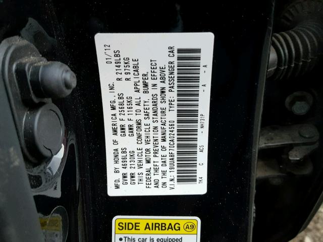 19UUA8F70CA024560 - 2012 ACURA TL BLACK photo 10