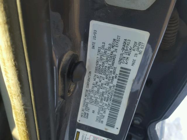 JTEBT14R440031140 - 2004 TOYOTA 4RUNNER SR GRAY photo 10