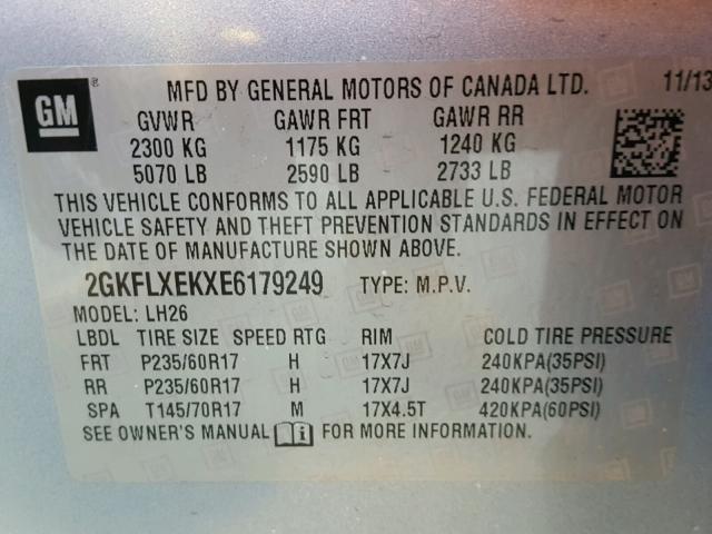 2GKFLXEKXE6179249 - 2014 GMC TERRAIN SL BLUE photo 10