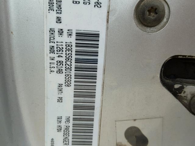 1B3ES56C23D165920 - 2003 DODGE NEON SXT SILVER photo 10