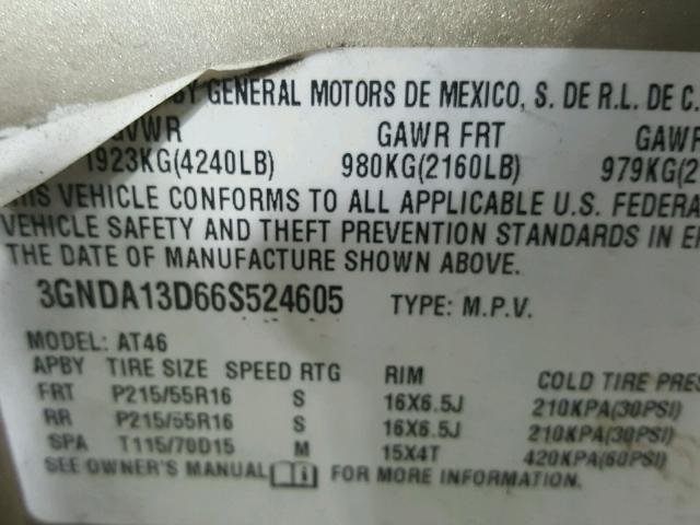 3GNDA13D66S524605 - 2006 CHEVROLET HHR LS BROWN photo 10