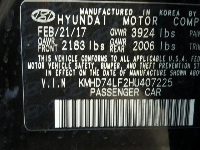 KMHD74LF2HU407225 - 2017 HYUNDAI ELANTRA SE BLACK photo 10