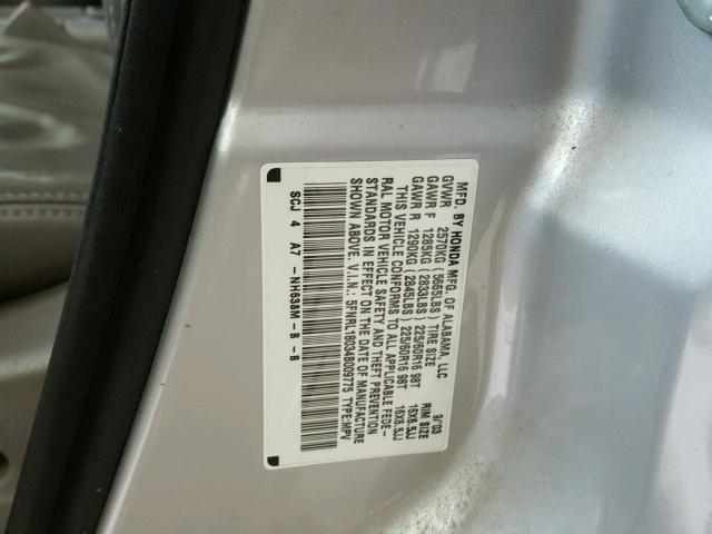 5FNRL18034B009775 - 2004 HONDA ODYSSEY EX SILVER photo 10