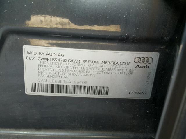 WAULC68E14A185406 - 2004 AUDI A4 1.8T QU GRAY photo 10