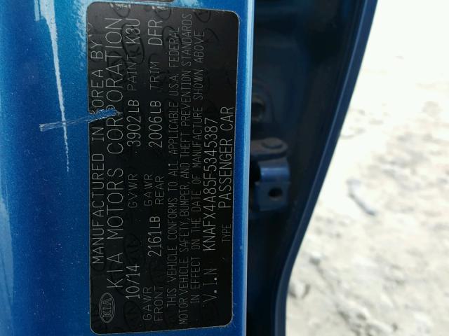 KNAFX4A85F5345387 - 2015 KIA FORTE EX BLUE photo 10