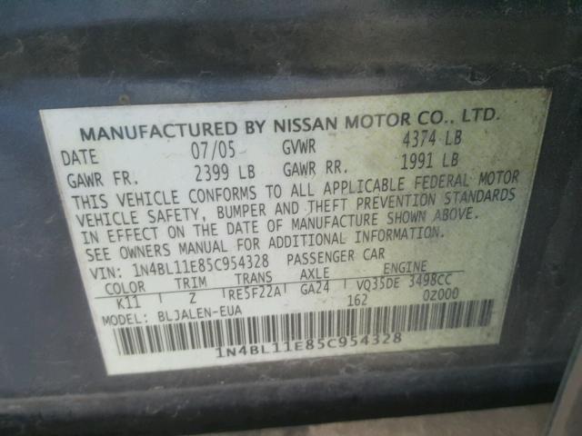 1N4BL11E85C954328 - 2005 NISSAN ALTIMA SE TAN photo 10