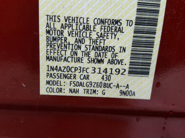 1N4AZ0CP3FC314192 - 2015 NISSAN LEAF S MAROON photo 10