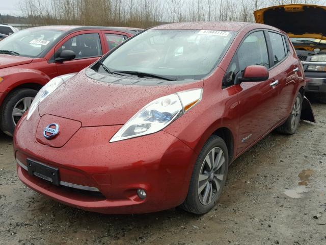 1N4AZ0CP3FC314192 - 2015 NISSAN LEAF S MAROON photo 2